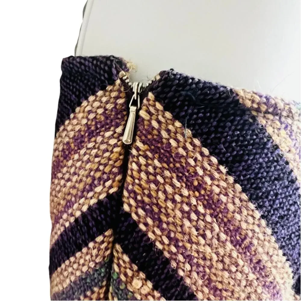 Vintage Purple Blue Tan Striped Tweed Skirt Suit Japanese 90s 6 Cynsia Command